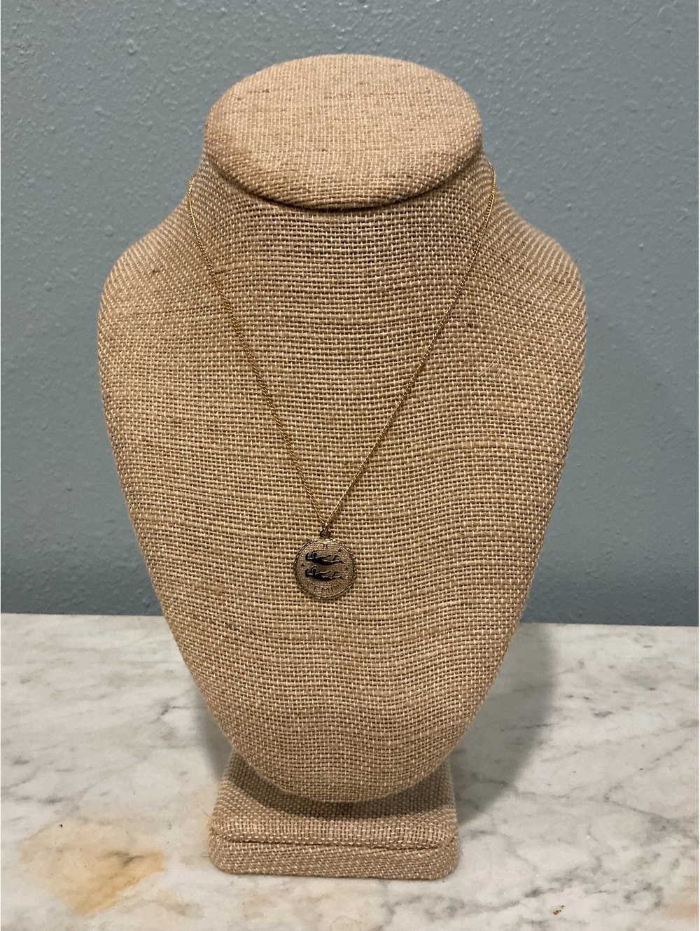 Gold Tone Gemini Zodiac Medallion Necklace, Astrology Jewelry, Gemini Gift